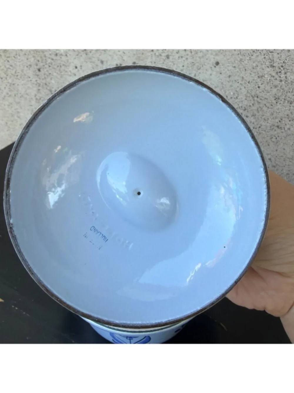 VTG #12 Holland Blue Tulip Enameled Cast Iron Casserole Dish Dutch Oven